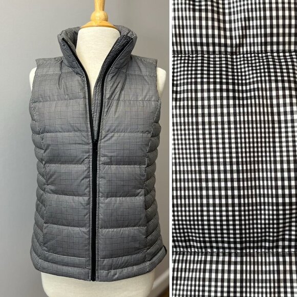 Lands' End Jackets & Blazers - NEW Lands End Black White Check Down Puffer Vest Sz S